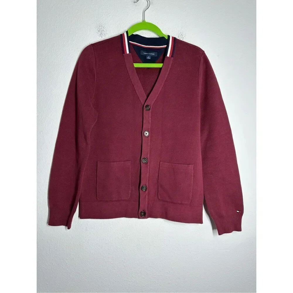 Tommy Hilfiger Men’s Cardigan Sweater Size SP Burgundy Cotton Button Up